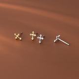 Tiny Cross in Sterling Silver-Religious Earrings-SS042