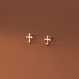Tiny Cross in Sterling Silver-Religious Earrings