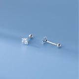 Square Solitaire CZ Screw back Studs Earrings