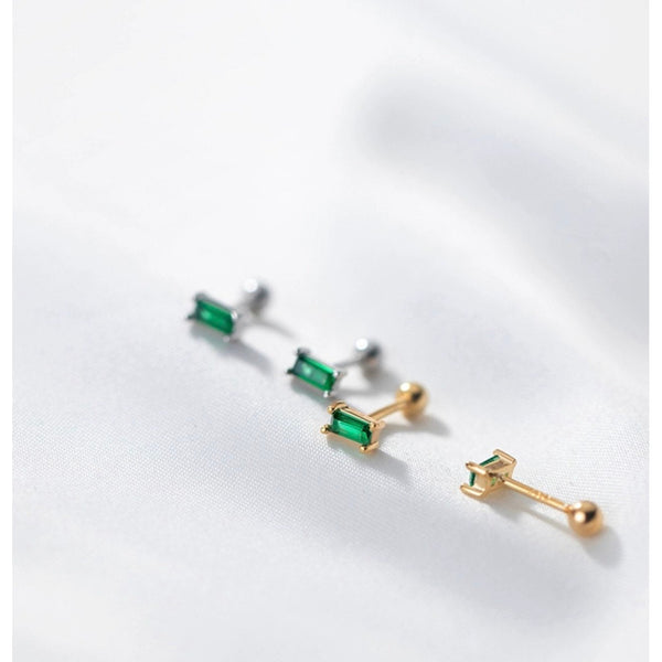 Screw back Emerald Rectangle Studs Earrings