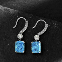 Blue Simulated Diamonds Earrings-Radiant Cut Rectangle Simulated Sapphire