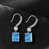 Blue Simulated Diamonds Earrings-Radiant Cut Rectangle Simulated Sapphire