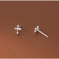 Tiny Cross in Sterling Silver-Religious Earrings-SS042