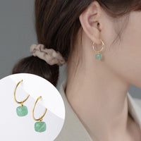 Small Emerald Drop Hoop Earrings