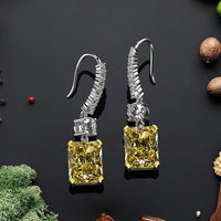 Yellow Canary Simulated Diamonds Earrings-Radiant Cut Rectangle Lab Diamonds