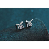 Moissanite Diamonds Studs Earrings; Miniature bow shape studs;