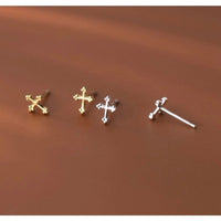 Tiny Cross in Sterling Silver-Religious Earrings-SS042