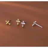 Tiny Cross in Sterling Silver-Religious Earrings-SS042