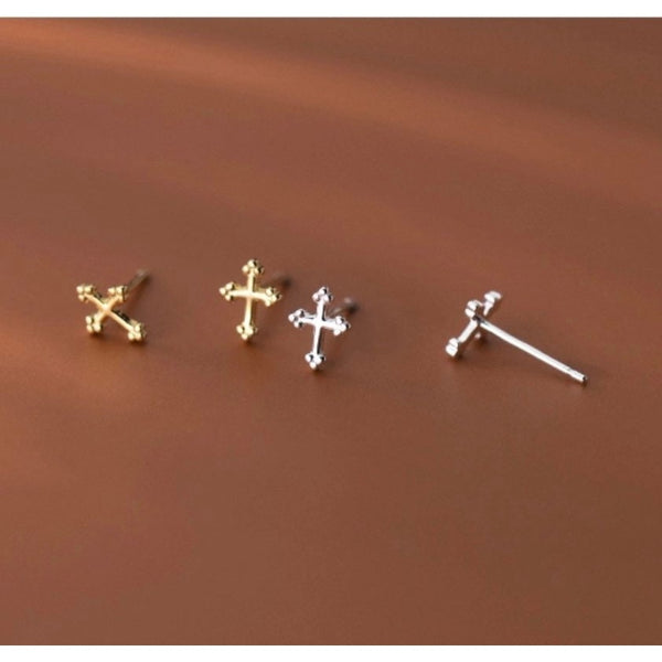 Tiny Cross in Sterling Silver-Religious Earrings-SS042