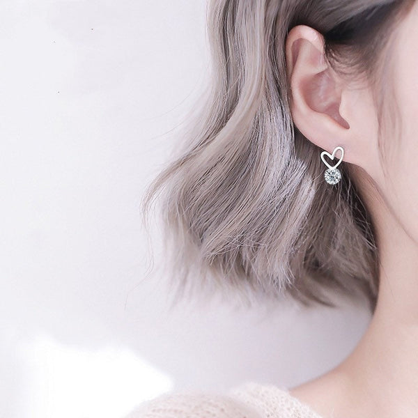 Tiny Heart Drop Stud Earrings-ECZ025