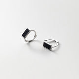 Solid Silver Black Huggie Hoop Earrings-SH043