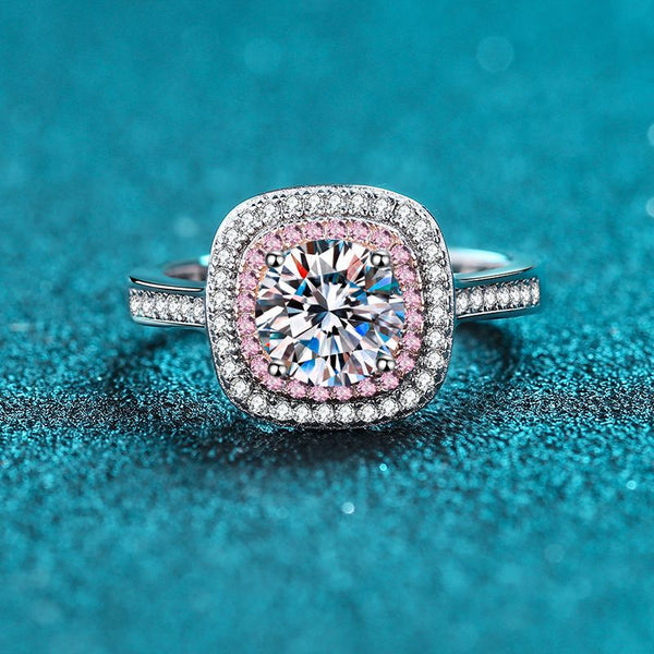 Moissanite Wedding Ring, Pinkish Diamonds Ring, Statement Ring-RM025