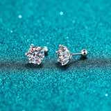 Moissanite Diamonds Studs Earrings; Classic Solitaire Six Prongs Studs, Screw Backs Earrings