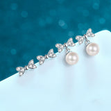 Bow Pearl Studs Earrings, Moissanite Silver Earrings, Pearl Earrings