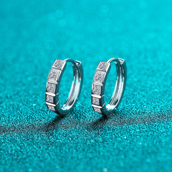 Moissanite Huggies, Solid Silver Diamonds Huggie Earrings - EM018