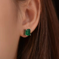 Solitaire Simulate Emerald Stud Earrings