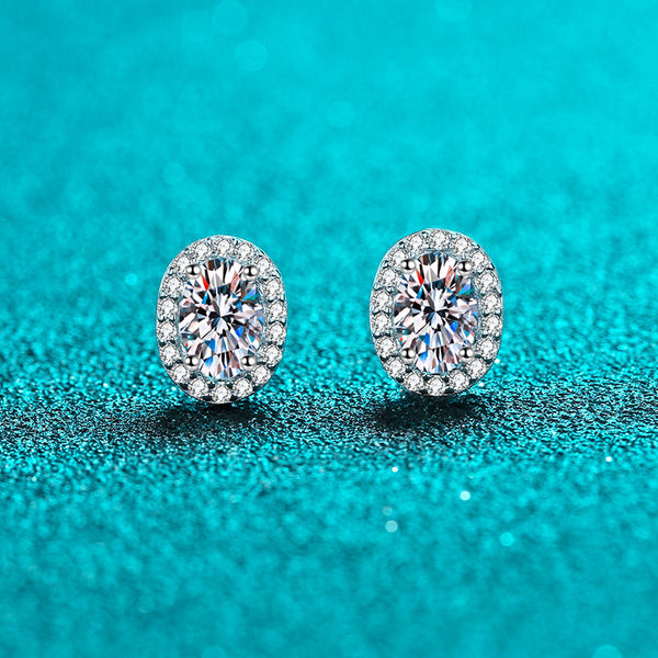 Oval Shape Moissanite Diamonds Stud Earrings-EM007