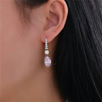 Simulate Diamond Dangle Hook Earrings-Pink