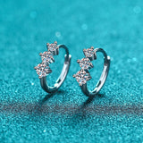 Huggies w/ three Moissanite, Solid Silver Huggie Earrings-EM010