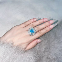 Giant Flower Simulate Diamond Ring-Blue Sapphire