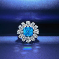 Giant Flower Simulate Diamond Ring-Blue Sapphire