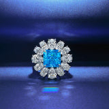 Giant Flower Simulate Diamond Ring-Blue Sapphire