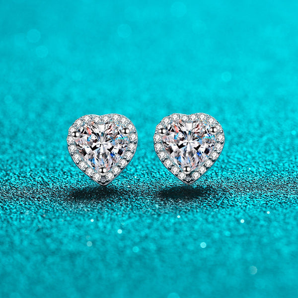 Moissanite Solitaire Heart Shape Studs Earrings