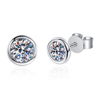 Round Solitaire Studs Earrings, Moissanite Solitaire Studs, Moissanite Silver Earrings-EM011
