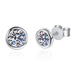 Round Solitaire Studs Earrings, Moissanite Solitaire Studs, Moissanite Silver Earrings-EM011