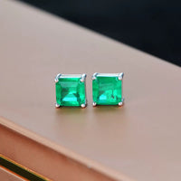 Solitaire Simulate Emerald Stud Earrings