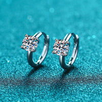 Huggie with Solitaire Moissanite, Solid Silver Earrings-EM009