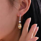 Simulate Diamond Dangle Hook Earrings-Canary Yellow