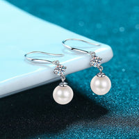 Pearl Moissanite Hook Earrings, Dangle Earrings-EM023