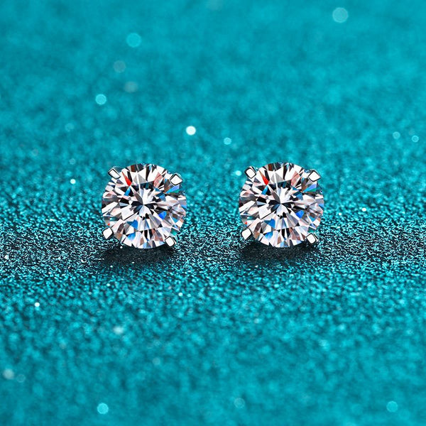 Moissanite Solitaire Studs Earrings, 4 Prongs Moissanite Studs Earrings, Screw Backs Studs