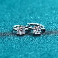 Huggie with Solitaire Moissanite, Solid Silver Earrings-EM009
