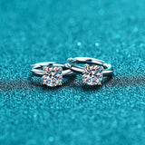 Huggie with Solitaire Moissanite, Solid Silver Earrings-EM009