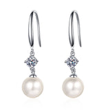 Pearl Moissanite Hook Earrings, Dangle Earrings