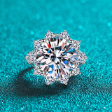 Giant Moissanite Engagement Ring, 10 carat Moissanite Wedding Ring; Huge Flower Statement Rings; Big Silver Rings; Silver Diamonds Rings