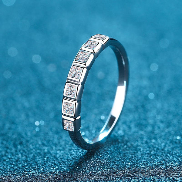 Moissanite Wedding Ring, Princess Cut Diamond Band Ring-RM023