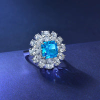 Giant Flower Simulate Diamond Ring-Blue Sapphire