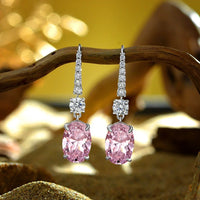 Simulate Diamond Dangle Hook Earrings-Pink