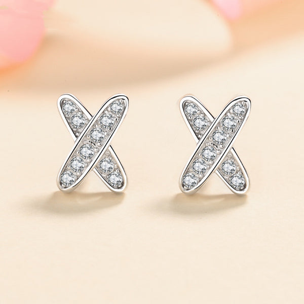 Moissanite Studs Earrings, X shape Moissante Studs-EM019