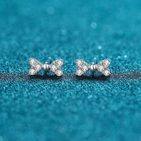 Bow Pearl Studs Earrings, Moissanite Silver Earrings, Pearl Earrings-EM022