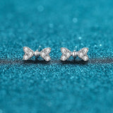 Bow Pearl Studs Earrings, Moissanite Silver Earrings, Pearl Earrings-EM022