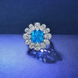 Giant Flower Simulate Diamond Ring-Blue Sapphire