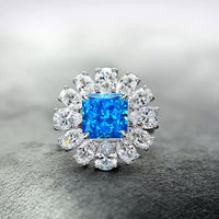 Giant Flower Simulate Diamond Ring-Blue Sapphire
