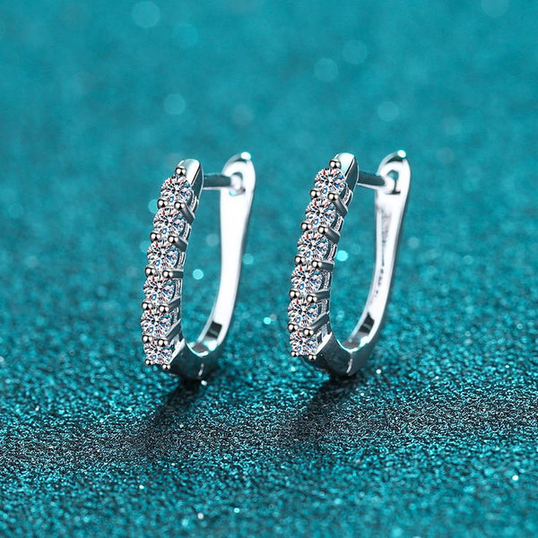 Moissanite Huggie Earrings, One row Moissanite Hoop Earrings -EM016