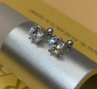 Moissanite Diamonds Studs Earrings; Classic Solitaire Six Prongs Studs, Screw Backs Earrings