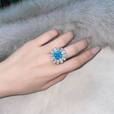 Giant Flower Simulate Diamond Ring-Blue Sapphire