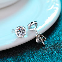 Round Solitaire Studs Earrings, Moissanite Solitaire Studs, Moissanite Silver Earrings-EM011